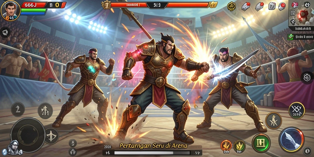 Screenshot gameplay seru dari 666J yang menampilkan aksi bertarung.