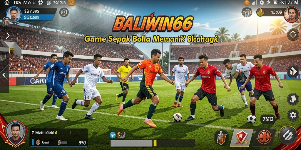 Screenshot utama BALIWIN66 menampilkan aksi seru di lapangan sepak bola.