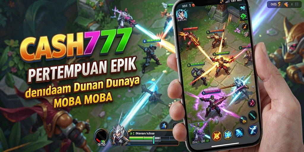Tangkapan layar aksi pertarungan sengit dalam game MOBA CASH777.