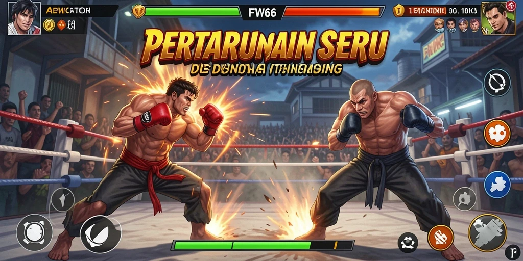 Screenshot menunjukkan pertarungan epik di arena Fighting.