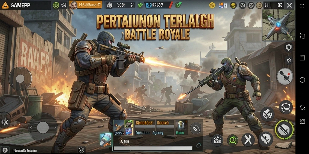 Tampilan aksi intens dalam gameplay Battle Royale GAMERP.