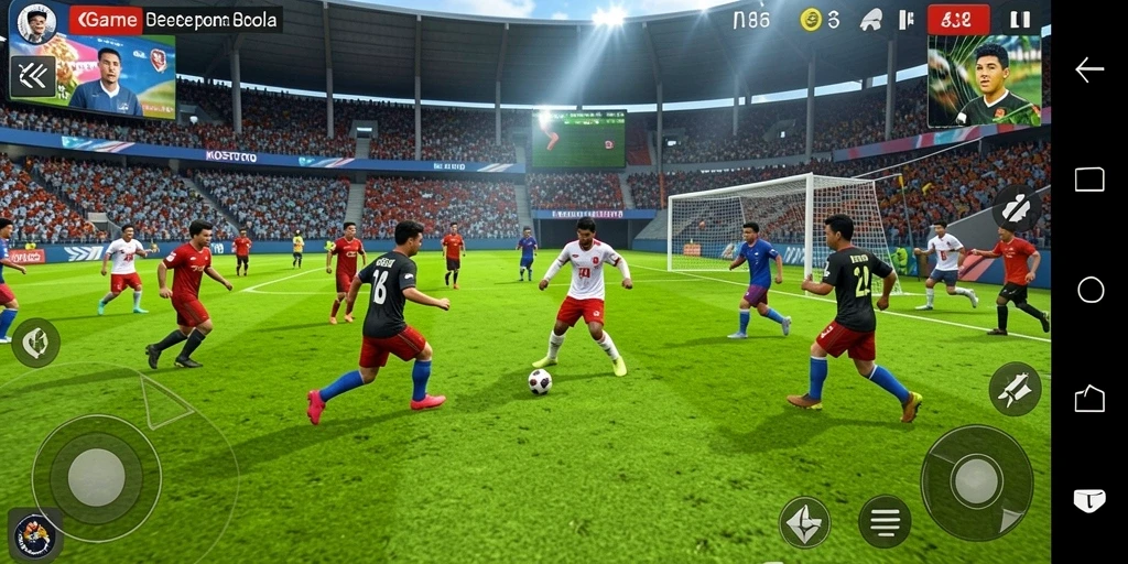 Tampilan gameplay KOSTOTO dengan aksi sepak bola yang menegangkan.