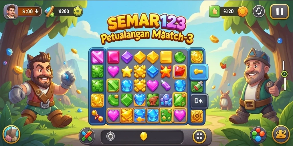 Tampilan gameplay seru dari SEMAR123 dalam menyelesaikan puzzle Match-3.