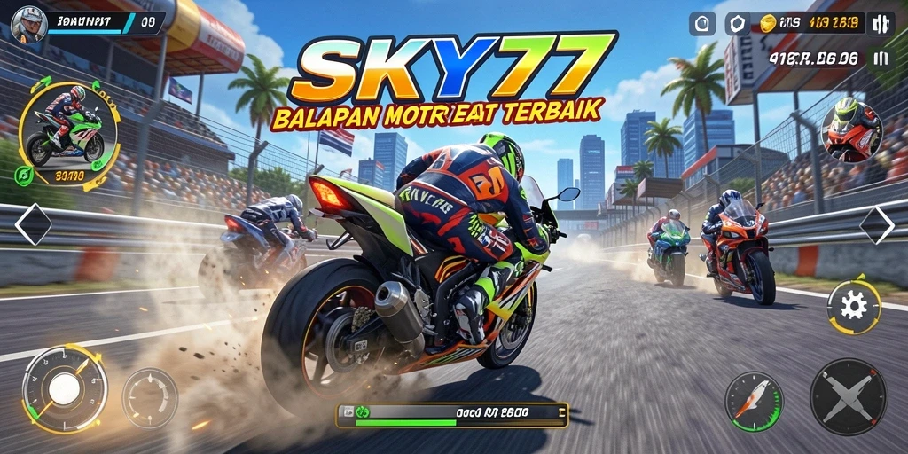 Gameplay mendebarkan dalam balapan motor yang cepat dan kompetitif.