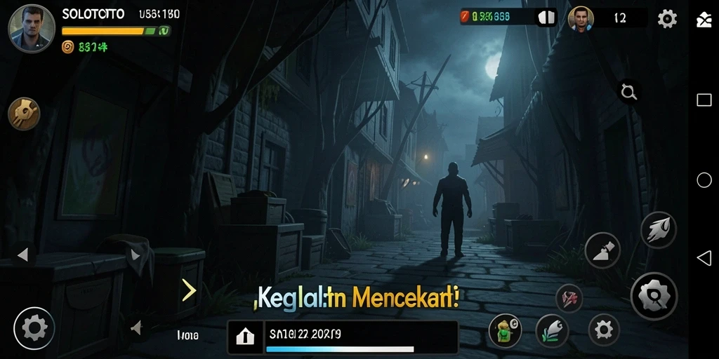 Tangkapan layar gameplay SOLOTOTO yang menampilkan suasana horor yang mencekam.