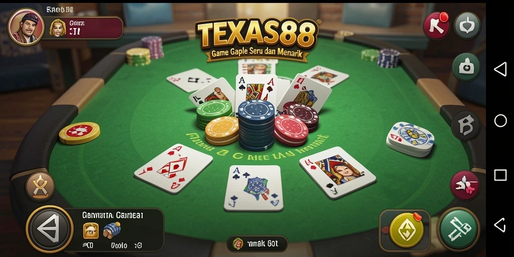 Screenshot gameplay TEXAS88 menunjukkan suasana permainan Gaple yang seru.