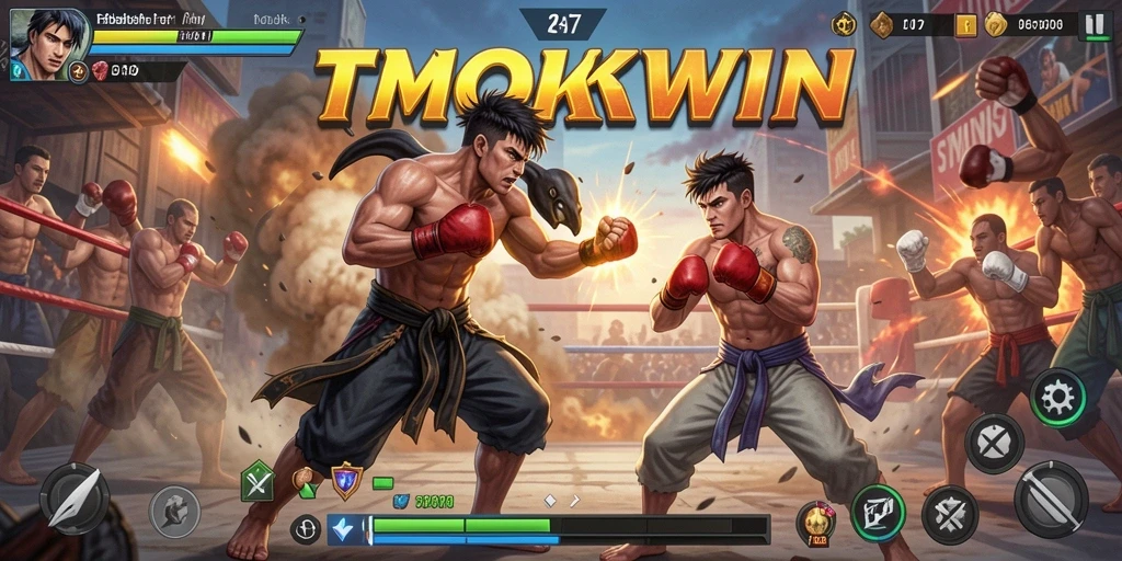 Tampilan screenshot utama TMOKWIN menunjukkan aksi pertarungan yang mendebarkan.