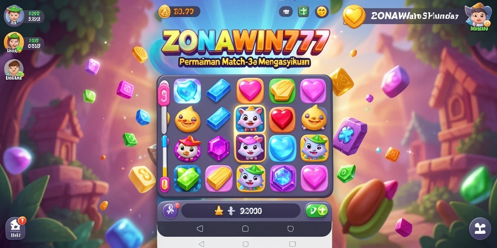 Tampilan gameplay seru ZONAWIN777 dalam aksi Match-3.